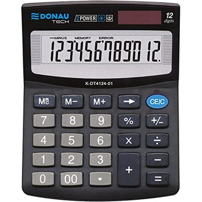 DONAU TECH/K-DT4124-01 Calculatrice de bureau à 12 chiffres Fonction racine 125 x 100 x 27 mm Couleur : noir Calculatrice avec affichage à 12 chiffres/Dual Power Solar Fonctionnement sur piles / DONAU TECH/K-DT4124-01 Calculatrice de bureau à 12 chiffres Fonction racine 125 x 100 x 27 mm Couleur : noir Calculatrice avec affichage à 12 chiffres/Dual Power Solar Fonctionnement sur piles /