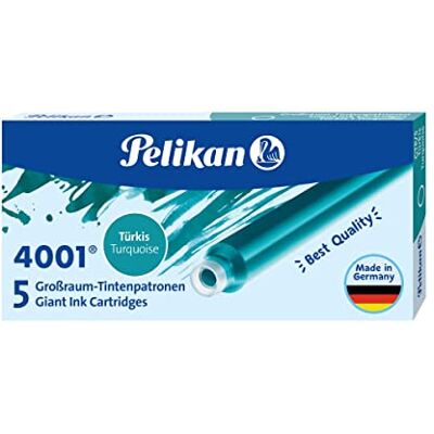 Pelikan Encre 4001 Boîte de 10 paquets de 5 cartouches d'encre GTP/5 Turquoise Pelikan Encre 4001 Boîte de 10 paquets de 5 cartouches d'encre GTP/5 Turquoise