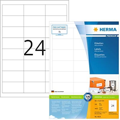 HERMA 4614 Étiquettes 66 x 33,8 Premium A4 4800 pièces Blanc HERMA 4614 Étiquettes 66 x 33,8 Premium A4 4800 pièces Blanc