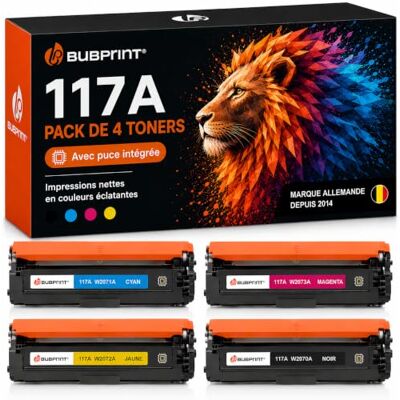 Bubprint Lot de 4 toners compatibles avec HP 117A avec puce Bubprint Lot de 4 toners compatibles avec HP 117A avec puce