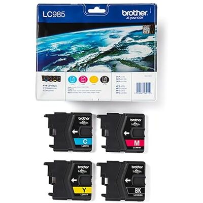 Brother LC985 Lot de 4 cartouches d'encre d'origine 4 couleurs Brother LC985 Lot de 4 cartouches d'encre d'origine 4 couleurs