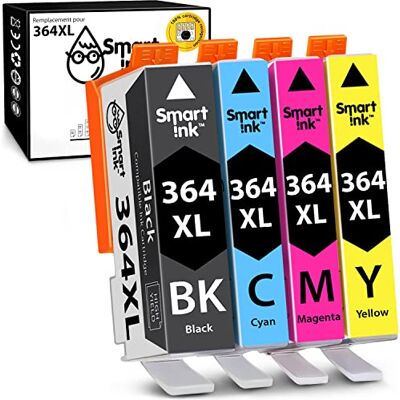 Smart Ink Compatible Remplacement des Cartouches d'encre pour HP 364 XL 364XL High Yield 4 Pack (BK &C/M/Y) pour HP Photosmart 5510 5520 6510 6525 B210a C5380 Deskjet 3070A 3520 Officejet 4620 4622 Smart Ink Compatible Remplacement des Cartouches d'encre pour HP 364 XL 364XL High Yield 4 Pack (BK &C/M/Y) pour HP Photosmart 5510 5520 6510 6525 B210a C5380 Deskjet 3070A 3520 Officejet 4620 4622