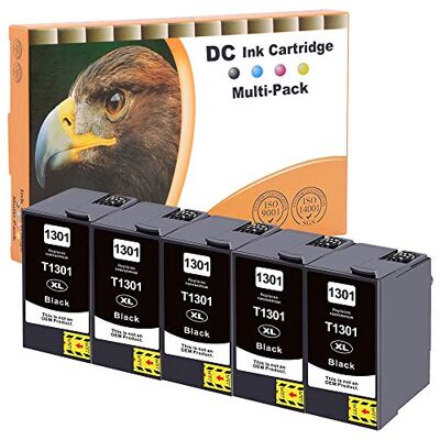D&C Lot de 5 cartouches d'encre noires de 26 ml compatibles avec Epson 13XL 1301 pour Epson WF7015 7525 3540 SX420W BX320FW SX620FW BX/SX525WD BX625FWD BX305FW B42WD BX925FWD BX635FWD BX635FWD WD BX53 D&C Lot de 5 cartouches d'encre noires de 26 ml compatibles avec Epson 13XL 1301 pour Epson WF7015 7525 3540 SX420W BX320FW SX620FW BX/SX525WD BX625FWD BX305FW B42WD BX925FWD BX635FWD BX635FWD WD BX53