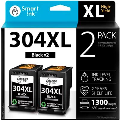 Smart Ink Lot de 2 cartouches d'encre reconditionnées pour HP 304XL 304 XL Noir Utilisation avec DeskJet 2630 2600 2632 2635 2620 3700 2622 3720 2633 2634 Envy 5020 5000 5032 5032 5 010 5 Imprimante Smart Ink Lot de 2 cartouches d'encre reconditionnées pour HP 304XL 304 XL Noir Utilisation avec DeskJet 2630 2600 2632 2635 2620 3700 2622 3720 2633 2634 Envy 5020 5000 5032 5032 5 010 5 Imprimante