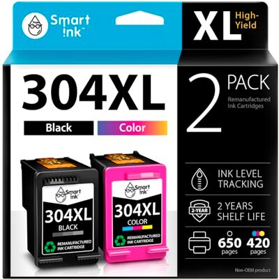 Smart Ink Remanufacturées Cartouches d'encre Remplacement pour HP 304XL 304 XL High Yield 2 Pack (Noir & Couleur) pour DeskJet 2620 2625 2630 2635 2655 3700 3720 3730 3755 Envy 5010 5010 5020 5052 Smart Ink Remanufacturées Cartouches d'encre Remplacement pour HP 304XL 304 XL High Yield 2 Pack (Noir & Couleur) pour DeskJet 2620 2625 2630 2635 2655 3700 3720 3730 3755 Envy 5010 5010 5020 5052