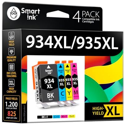 Smart Ink Compatible Remplacement des Cartouches d'encre pour HP 934 XL 935 XL 934XL 935XL High Yield 4 Pack (Black & C/M/Y) pour HP Officejet 6230 6830 6815 6812 6835 6820 Imprimante Smart Ink Compatible Remplacement des Cartouches d'encre pour HP 934 XL 935 XL 934XL 935XL High Yield 4 Pack (Black & C/M/Y) pour HP Officejet 6230 6830 6815 6812 6835 6820 Imprimante