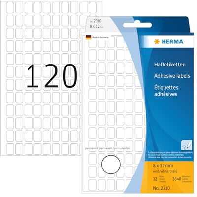 HERMA 2310 Étiquettes universelles 8 x 12 mm 3840 pièces Blanc HERMA 2310 Étiquettes universelles 8 x 12 mm 3840 pièces Blanc