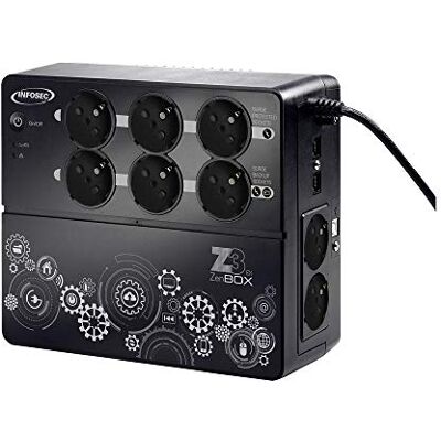 Infosec Onduleur Z3 ZenBox EX 700 VA, 4 prises secourues, 4 prises protégées Infosec Onduleur Z3 ZenBox EX 700 VA, 4 prises secourues, 4 prises protégées