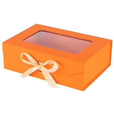 PLINJOY Boîte cadeau avec fenêtre transparente orange 27,5 x 17,5 x 10 cm Boîtes cadeaux avec ruban pour mariage, demoiselle d'honneur, marié, proposition, coffret cadeau avec couvercle magnétique PLINJOY Boîte cadeau avec fenêtre transparente orange 27,5 x 17,5 x 10 cm Boîtes cadeaux avec ruban pour mariage, demoiselle d'honneur, marié, proposition, coffret cadeau avec couvercle magnétique