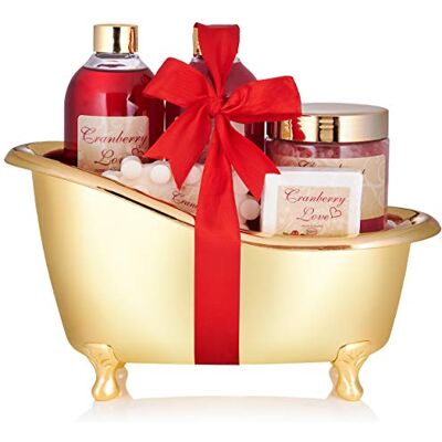 BRUBAKER Cosmetics Coffret de bain Canneberge/Cranberry Love 6 Pièces Baignoire décorative Doré/Rouge Idée cadeau BRUBAKER Cosmetics Coffret de bain Canneberge/Cranberry Love 6 Pièces Baignoire décorative Doré/Rouge Idée cadeau