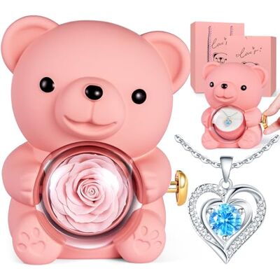 Aloskart Ours Rose Eternelle avec Collier, Ourson avec Rozen Eternel, Cadeau Saint Valentin pour Femme, Gift Noël, Cadeau Femme Anniversaire Maman (Rose) Aloskart Ours Rose Eternelle avec Collier, Ourson avec Rozen Eternel, Cadeau Saint Valentin pour Femme, Gift Noël, Cadeau Femme Anniversaire Maman (Rose)