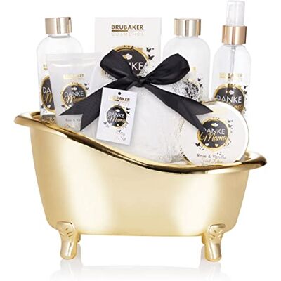 BRUBAKER Cosmetics Danke Mama Ensemble de bain et douche de luxe 8 pièces avec parfum rose et vanille Coffret cadeau dans baignoire décorative Cadeau pour maman Or blanc BRUBAKER Cosmetics Danke Mama Ensemble de bain et douche de luxe 8 pièces avec parfum rose et vanille Coffret cadeau dans baignoire décorative Cadeau pour maman Or blanc
