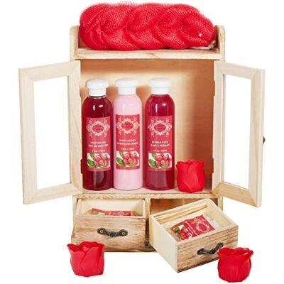 BRUBAKER Cosmetics Coffret de bain Canneberge 10 Pièces Armoire en Bois Idée cadeau BRUBAKER Cosmetics Coffret de bain Canneberge 10 Pièces Armoire en Bois Idée cadeau