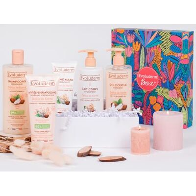 Evoluderm – Coffret Cadeau Corps et Cheveux Délice de Karité – 5 produits – Origine Naturelle Végan – Made in France Box Jungle Idée Cadeau Idéal cadeau de Noël, Anniversaire, Fête des Mères Evoluderm – Coffret Cadeau Corps et Cheveux Délice de Karité – 5 produits – Origine Naturelle Végan – Made in France Box Jungle Idée Cadeau Idéal cadeau de Noël, Anniversaire, Fête des Mères