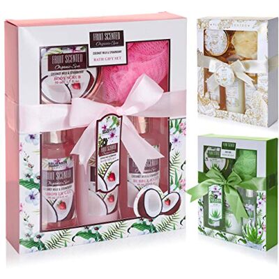 BRUBAKER Cosmetics Ensemble de bain et douche Parfum noix de coco et fraise – Coffret cadeau 5 pièces BRUBAKER Cosmetics Ensemble de bain et douche Parfum noix de coco et fraise – Coffret cadeau 5 pièces