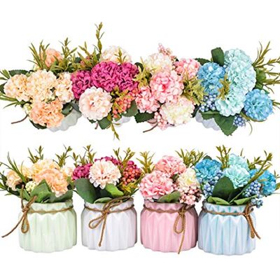 XONOR Lot de 4 pots de fleurs artificielles Mini fausses fleurs d'hortensia dans un pot pour la maison, fête, mariage, bureau, patio, table de bureau, décoration (lot de 4) XONOR Lot de 4 pots de fleurs artificielles Mini fausses fleurs d'hortensia dans un pot pour la maison, fête, mariage, bureau, patio, table de bureau, décoration (lot de 4)