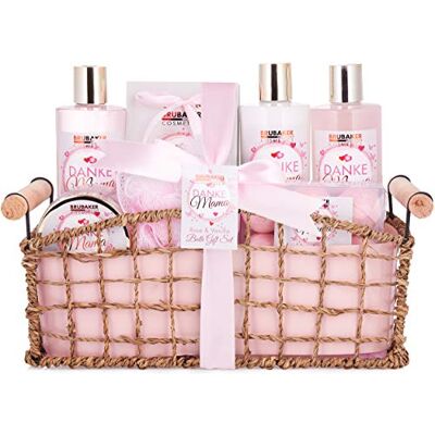 BRUBAKER Cosmetics Coffret de bain & douche Merci Maman Roses Vanille 13 Pièces Panier décorative Idée cadeau BRUBAKER Cosmetics Coffret de bain & douche Merci Maman Roses Vanille 13 Pièces Panier décorative Idée cadeau