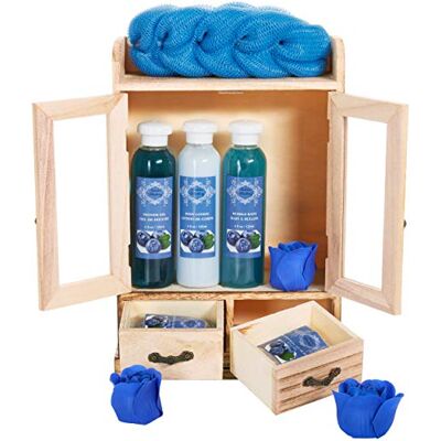 BRUBAKER Cosmetics Coffret de bain Myrtille 10 Pièces Armoire en Bois Idée cadeau BRUBAKER Cosmetics Coffret de bain Myrtille 10 Pièces Armoire en Bois Idée cadeau