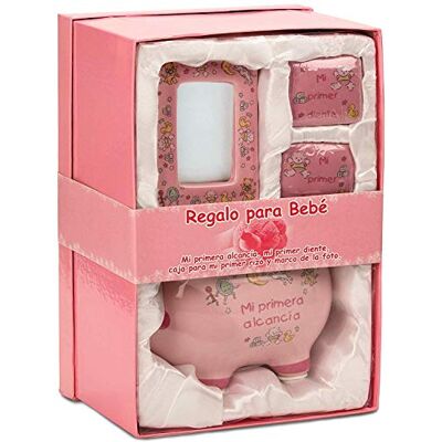 BRUBAKER Coffret cadeau Bébé/Naissance 4 Pièces Ma première tirelire, Boîte à dents de lait, Boîte à mèche de cheveux & Cadre photo Rose/Fille Espagnol BRUBAKER Coffret cadeau Bébé/Naissance 4 Pièces Ma première tirelire, Boîte à dents de lait, Boîte à mèche de cheveux & Cadre photo Rose/Fille Espagnol