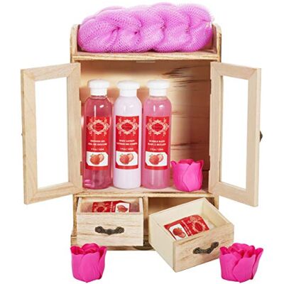 BRUBAKER Cosmetics Coffret de bain Fraise 10 Pièces Armoire en Bois Idée cadeau BRUBAKER Cosmetics Coffret de bain Fraise 10 Pièces Armoire en Bois Idée cadeau