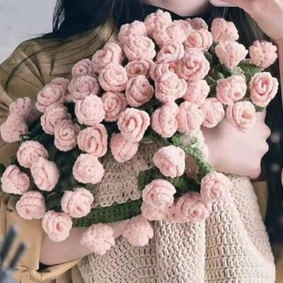 DLKJCX Couverture de bouquet au crochet, produit fini romantique, motif de roses tricotées, cadeau pour la fête des mères, anniversaire, décoration de la maison (rose, 110 cm, 60 fleurs) DLKJCX Couverture de bouquet au crochet, produit fini romantique, motif de roses tricotées, cadeau pour la fête des mères, anniversaire, décoration de la maison (rose, 110 cm, 60 fleurs)
