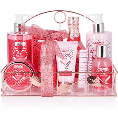 BRUBAKER Cosmetics Coffret de bain & douche Framboise/Champagne 10 Pièces Étagère de bain décorative Or rose Idée cadeau Femme BRUBAKER Cosmetics Coffret de bain & douche Framboise/Champagne 10 Pièces Étagère de bain décorative Or rose Idée cadeau Femme