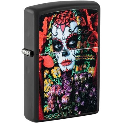Zippo Briquet Tempête Motif Sugar Skull Woman, Noir Mat, Lumière Noire, Rechargeable, Réutilisable, Coupe-vent, Coffret Cadeau, Fabriqué Aux États-Unis Zippo Briquet Tempête Motif Sugar Skull Woman, Noir Mat, Lumière Noire, Rechargeable, Réutilisable, Coupe-vent, Coffret Cadeau, Fabriqué Aux États-Unis