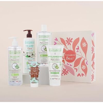 Evoluderm – Coffret Cadeau Corps & Cheveux Coco 5 Produits Ingrédients d'Origine Naturelle Végan Idéal Cadeau Noël – Anniversaire Fête des Mères (Eternelle) Evoluderm – Coffret Cadeau Corps & Cheveux Coco 5 Produits Ingrédients d'Origine Naturelle Végan Idéal Cadeau Noël – Anniversaire Fête des Mères (Eternelle)