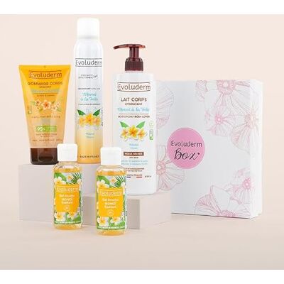 Evoluderm – Coffret Bain Femme Soins Corps Monoï de Tahiti 4 Produits + Déo OFFERT d'Origine Naturelle Idée Cadeau Coffret cadeau de Noël – Anniversaire Fête des Mères (Flower) Evoluderm – Coffret Bain Femme Soins Corps Monoï de Tahiti 4 Produits + Déo OFFERT d'Origine Naturelle Idée Cadeau Coffret cadeau de Noël – Anniversaire Fête des Mères (Flower)