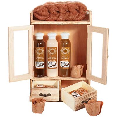 BRUBAKER Cosmetics Coffret de bain Noix de coco 10 Pièces Armoire en Bois Idée cadeau BRUBAKER Cosmetics Coffret de bain Noix de coco 10 Pièces Armoire en Bois Idée cadeau