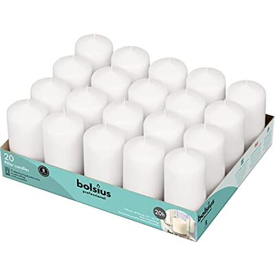 BOLSIUS Lot de 20 bougies décoratives en cire blanche Taille unique : H 9,8 cm, Ø 4,8 cm BOLSIUS Lot de 20 bougies décoratives en cire blanche Taille unique : H 9,8 cm, Ø 4,8 cm