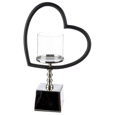 GILDE Te Quiero Photophore en forme de cœur en aluminium et verre nickelé brillant Noir/argenté Hauteur 40 cm Largeur 27 cm GILDE Te Quiero Photophore en forme de cœur en aluminium et verre nickelé brillant Noir/argenté Hauteur 40 cm Largeur 27 cm