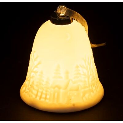 Tivoli Cloche LED en céramique blanche h. 10 cm, décor village de Noël, XMas Tivoli Cloche LED en céramique blanche h. 10 cm, décor village de Noël, XMas