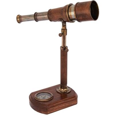 NKlaus Télescope sur pied avec boussole en laiton antique et cuir, 25 cm Décoration rétro nautique 16096 NKlaus Télescope sur pied avec boussole en laiton antique et cuir, 25 cm Décoration rétro nautique 16096
