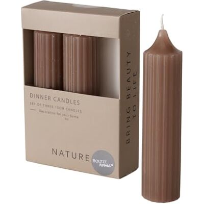 Boltze Riffly 2053025 Lot de 3 bougies à tige en cire, design moderne, surface striée, taupe, 15 cm, décoration Boltze Riffly 2053025 Lot de 3 bougies à tige en cire, design moderne, surface striée, taupe, 15 cm, décoration