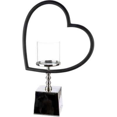 GILDE Te Quiero Photophore en forme de cœur en aluminium et verre nickelé brillant Noir/argenté Hauteur 49 cm Largeur 33 cm GILDE Te Quiero Photophore en forme de cœur en aluminium et verre nickelé brillant Noir/argenté Hauteur 49 cm Largeur 33 cm