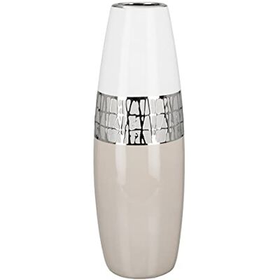GILDE Vase décoratif, pour herbe de la pampa, vase conique en céramique, cadeau de salon, cadeau pour femme, anniversaire, fête des mères, couleur : blanc/argenté/beige, hauteur : 36 cm GILDE Vase décoratif, pour herbe de la pampa, vase conique en céramique, cadeau de salon, cadeau pour femme, anniversaire, fête des mères, couleur : blanc/argenté/beige, hauteur : 36 cm