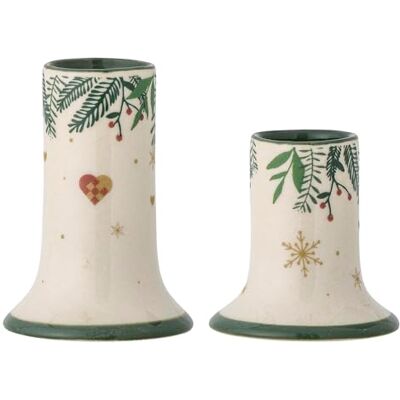 Bloomingville Lot de 2 bougeoirs Grazia de couleur vert et blanc pour 1 bougie chacun Bloomingville Lot de 2 bougeoirs Grazia de couleur vert et blanc pour 1 bougie chacun