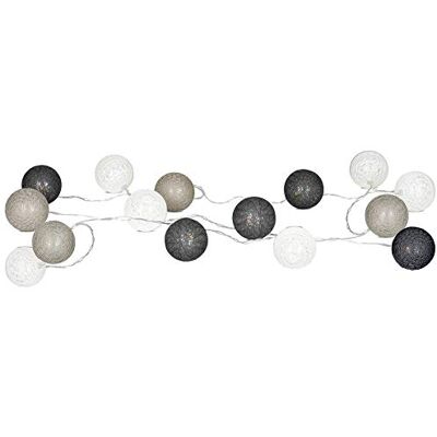 levandeo Guirlande lumineuse à 15 boules LED en coton Gris/blanc levandeo Guirlande lumineuse à 15 boules LED en coton Gris/blanc