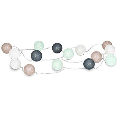 levandeo Guirlande lumineuse à 15 boules LED en coton Vert menthe, marron, blanc levandeo Guirlande lumineuse à 15 boules LED en coton Vert menthe, marron, blanc