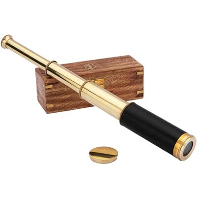 NKlaus Télescope en laiton avec poignée en cuir, dans une boîte en bois, 40 cm, style rétro nautique, élégance océanique 16090 NKlaus Télescope en laiton avec poignée en cuir, dans une boîte en bois, 40 cm, style rétro nautique, élégance océanique 16090