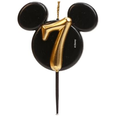 dekora Décoration de bougie d'anniversaire Mickey Mouse Bougies Disney en cire de paraffine sans parfum Bougies noires et dorées avec oreilles de Mickey Mouse Taille 8,5 cm Numéro 7 dekora Décoration de bougie d'anniversaire Mickey Mouse Bougies Disney en cire de paraffine sans parfum Bougies noires et dorées avec oreilles de Mickey Mouse Taille 8,5 cm Numéro 7