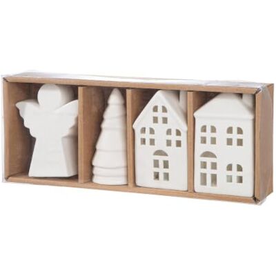 GILDE Objet décoratif Cozy X-Mas LED en porcelaine blanche env. 11 cm Matériau : porcelaine, mat Couleur : blanc Avec éclairage LED Motif ange, maison et sapin de Noël Hauteur : environ GILDE Objet décoratif Cozy X-Mas LED en porcelaine blanche env. 11 cm Matériau : porcelaine, mat Couleur : blanc Avec éclairage LED Motif ange, maison et sapin de Noël Hauteur : environ