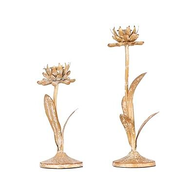 Creative Lot de 2 bougeoirs en métal taillé en forme de fleur, finition or vieilli Creative Lot de 2 bougeoirs en métal taillé en forme de fleur, finition or vieilli