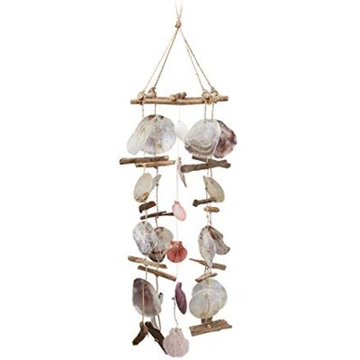 Relaxdays Carillon à coquillages bois flotté mobile coquillages guirlande Décoration à suspendre, coloré Relaxdays Carillon à coquillages bois flotté mobile coquillages guirlande Décoration à suspendre, coloré