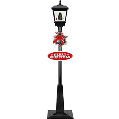 BAKAJI Lampadaire de Noël lumineux avec 18 lumières scène motorisée tournante neige en mouvement et 8 musiques Noël décoration guirlande et inscription hauteur 180 cm (Noir) BAKAJI Lampadaire de Noël lumineux avec 18 lumières scène motorisée tournante neige en mouvement et 8 musiques Noël décoration guirlande et inscription hauteur 180 cm (Noir)