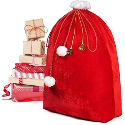 JOYIN Sac de Noël en velours Motif Père Noël Rouge et blanc 78 x 68 cm JOYIN Sac de Noël en velours Motif Père Noël Rouge et blanc 78 x 68 cm
