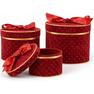 BAKAJI Lot de 3 boîtes ovales, décoration de Noël avec revêtement effet velours, emballages cadeaux avec nœud décoratif sous le sapin de Noël, ornement de Noël pour intérieur BAKAJI Lot de 3 boîtes ovales, décoration de Noël avec revêtement effet velours, emballages cadeaux avec nœud décoratif sous le sapin de Noël, ornement de Noël pour intérieur