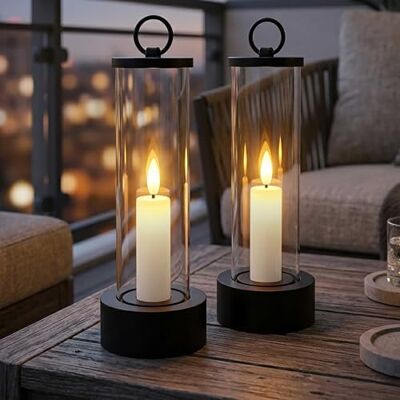 Spetebo Lot de 2 bougies LED d'extérieur en verre à piles avec effet flamme et minuterie 20 x 7 cm Pour l'extérieur Pour jardin, balcon, table Éclairage décoratif avec effet vacillant Spetebo Lot de 2 bougies LED d'extérieur en verre à piles avec effet flamme et minuterie 20 x 7 cm Pour l'extérieur Pour jardin, balcon, table Éclairage décoratif avec effet vacillant