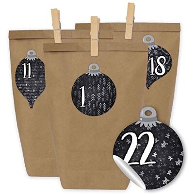 Papierdrachen Calendrier de l'Avent à remplir 24 Pochettes Cadeaux et 24 Autocollants et Pinces à Chiffres Boules à Motifs en Carton Optique à remplir soi-même et à bricoler Noël Mini Set No 60 Papierdrachen Calendrier de l'Avent à remplir 24 Pochettes Cadeaux et 24 Autocollants et Pinces à Chiffres Boules à Motifs en Carton Optique à remplir soi-même et à bricoler Noël Mini Set No 60